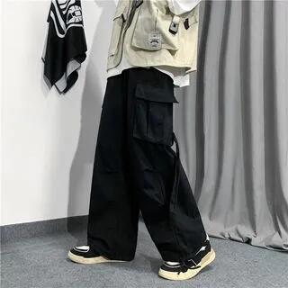 High Waist Wide Leg Cargo Pants Black by Lorencho