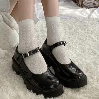 Set of 2: Pointelle Knit Socks 2 Pairs - White & Black by Desperim
