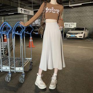 High Waist Plain Midi A-Line Skirt Almond by Shinsei