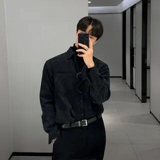 Long-Sleeve Plain Corduroy Shirt 601 - Black by GRAYCIOUS
