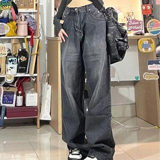 High Waist Wide Leg Jeans Black Gray by Bolgivy
