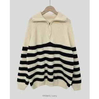 Half-Zip Striped Sweater Almond by PINPI