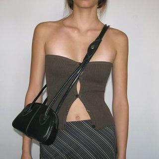 M - Plain Cutout Button Slim Fit Tube Top Gray by Bababy