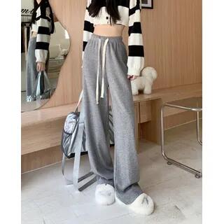 Drawstring Waist Straight Leg Pants Gray by monroll