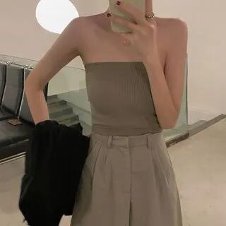 Plain Tube Top Khaki by Maisee