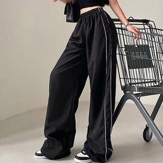 Low Waist Loose-Fit Wide-Leg Sweatpants Black by Sosana
