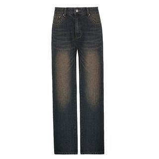 Low Waist Loose-Fit Vintage Washed Wide-Leg Jeans Blue by Sosana