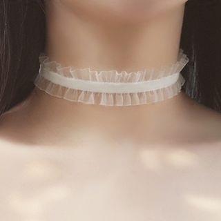 Ruffled Trim Velvet Choker White | moliveny by moliveny