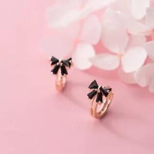 s925 Sterling Silver Bow Rhinestone Earring 1 Pair - Rose Gold 229875578