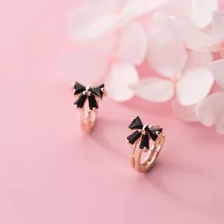 s925 Sterling Silver Bow Rhinestone Earring 1 Pair - Rose Gold by A’ROCH