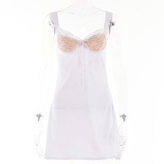 Sleeveless Plain Lace Panel Mini A-Line Dress White by Rosesand