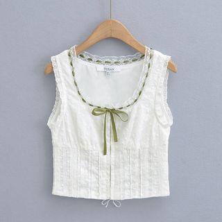 [L] Cowl Neck Lace Trim Cropped Tank Top White by Asiris