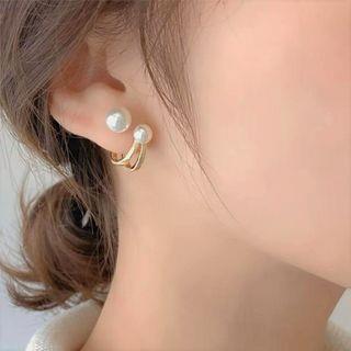 Faux Pearl Stud Earring 1 Pair - White Faux Pearl - Gold | Sharkkira by Sharkkira