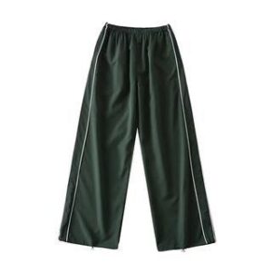 Low Waist Striped Loose-Fit Wide-Leg Sweatpants Dark Green 231787504