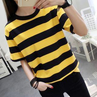Short-Sleeve Striped T-Shirt Black & Yellow by Annyoung