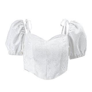 Short-Sleeve Sweetheart Neckline Plan Crop Corset Top White by Sosana