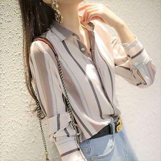 Collared Striped Shirt Gray & White by Dragan Pulse