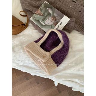 Contrast Trim Knit Balaclava Purple & Beige by Raconteur