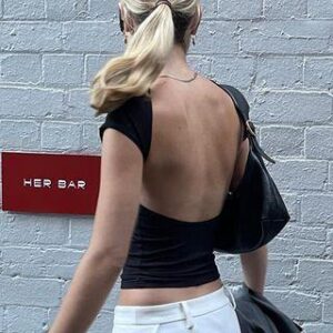 Short-Sleeve/ Long-Sleeve Boat Neck Plain Backless Tee Short-Sleeve - Black 233558572