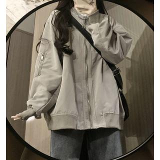 Long-Sleeve Plain Bomber Jacket Grey Rice by Bolgivy