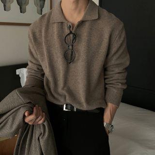 Plain Knit Polo Shirt Black by Okwano