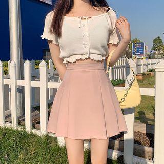 High Rise Plain Pleated Mini A-Line Skirt Pink by Happo