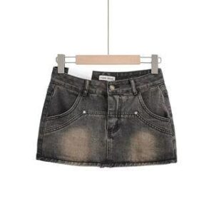 Low-Rise Denim Mini Pencil Skirt Ash Gray 234756029