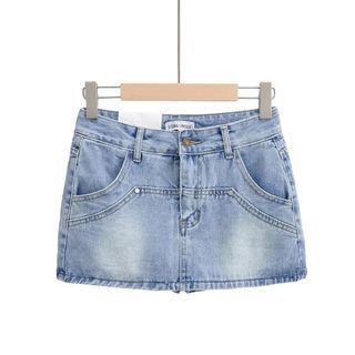 Low-Rise Denim Mini Pencil Skirt Denim Blue by Asiris