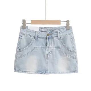 Low-Rise Denim Mini Pencil Skirt White & Blue by Asiris