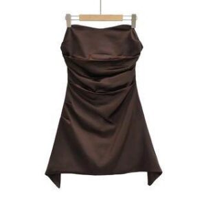 Strapless Satin Mini A-Line Dress Coffee 234756146