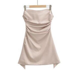 Strapless Satin Mini A-Line Dress Almond 234756149