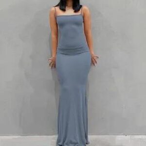 S - Spaghetti Strap Maxi Sheath Dress Blue 234756231