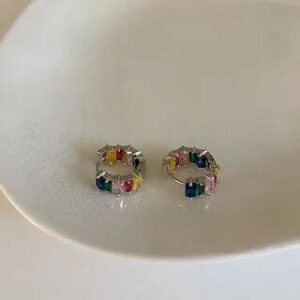 Rhinestone Alloy Hoop Earring 1 Pair - Earrings - Silver | Panda Dama 235141681