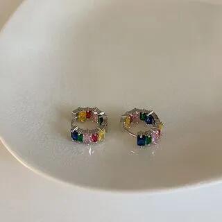 Rhinestone Alloy Hoop Earring 1 Pair - Earrings - Silver | Panda Dama by Panda Dama