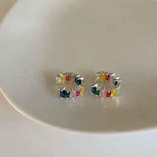 Rhinestone Alloy Hoop Earring 1 Pair - Earrings - Matte Silver by Panda Dama