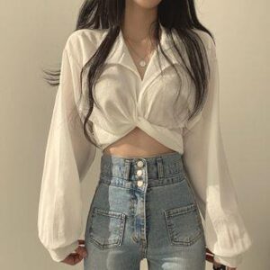 White Lace Puff Blouse fashion styling inspiration
