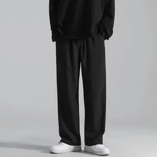 Drawstring Waist Plain Loose-Fit Sweatpants Black by Wewewow