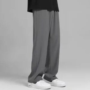 Drawstring Waist Plain Loose-Fit Sweatpants Dark Gray 235427809