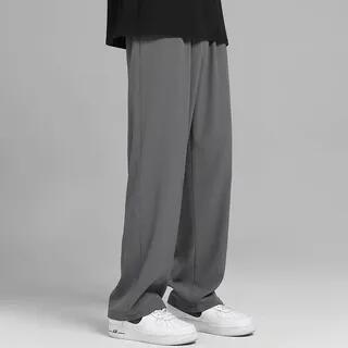 Drawstring Waist Plain Loose-Fit Sweatpants Dark Gray by Wewewow