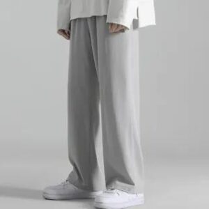 Drawstring Waist Plain Loose-Fit Sweatpants Light Gray 235427813