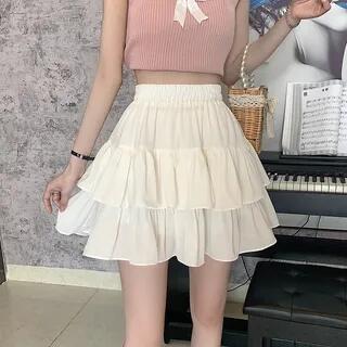 Elastic Waist Plain Mini A-Line Tiered Skirt White by Ukiyo