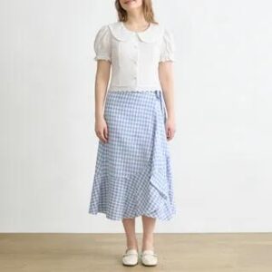 High Waist Midi A-Line Wrap Skirt Gingham Check - Black 235427964