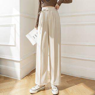 High-Waist Plain Self-Tie Wide-Leg Suit Pants Almond by Odestra
