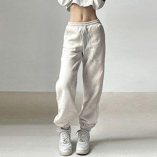 Low Rise Plain Straight-Fit Sweatpants Gray by Sosana