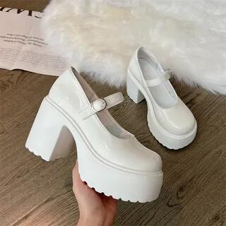 Platform Chunky Heel Mary Jane Shoes Beige by STEPUP