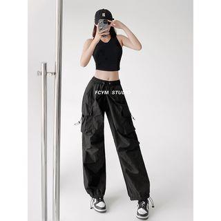 Outdoor Wide-Leg Cargo Jogger Pants in 5 Colors Black by CUCURBIT