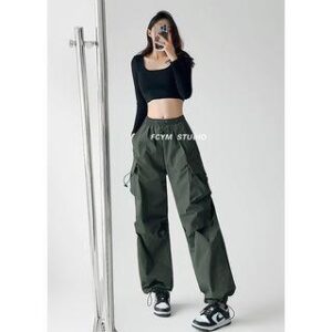 Outdoor Wide-Leg Cargo Jogger Pants in 5 Colors Dark Green 236710769