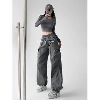 Outdoor Wide-Leg Cargo Jogger Pants in 5 Colors Gray by CUCURBIT