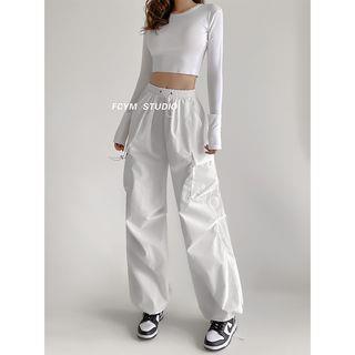 Outdoor Wide-Leg Cargo Jogger Pants in 5 Colors White by CUCURBIT