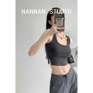 Side-Slit Skinny Crop Tank Top in 5 Colors Gray 236710870